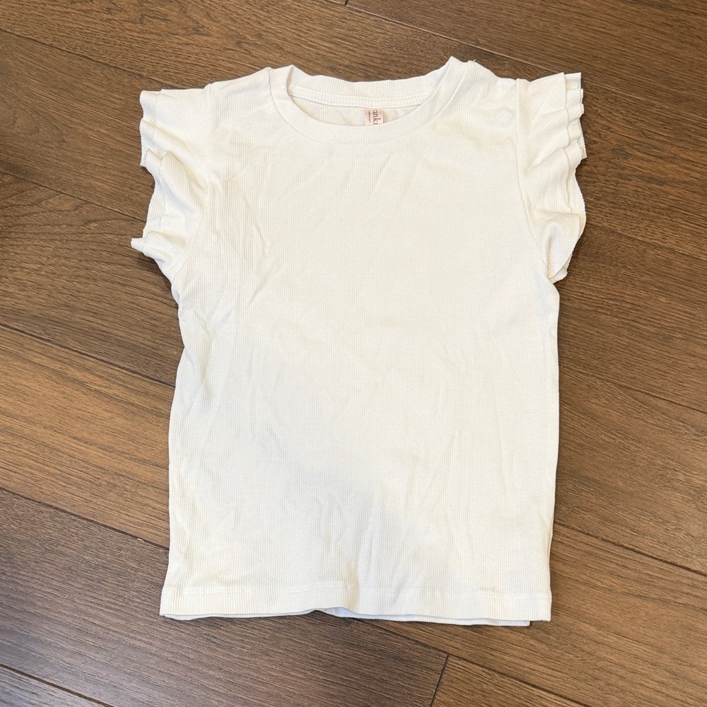 Franki by Francesca’s White Ruffled Ribbed Sleeve Kids Top Size Large / 12